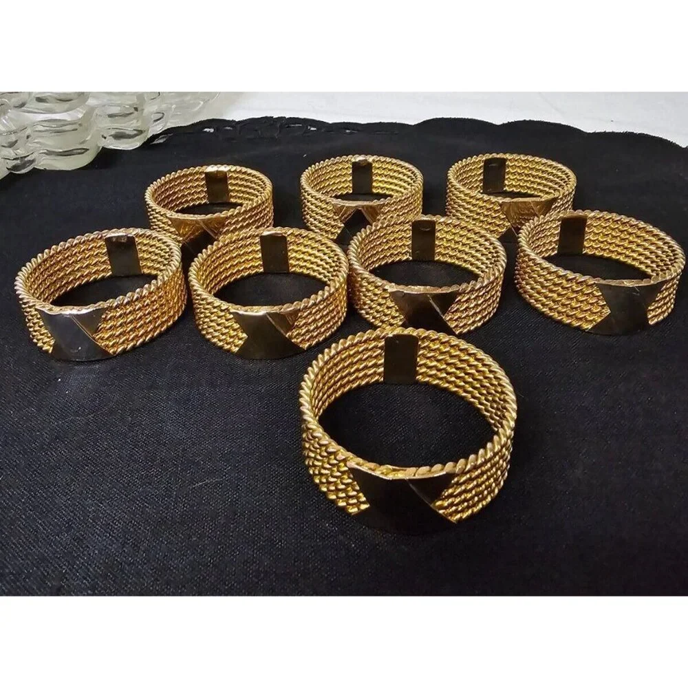 8 VIntage‎ Napkin Holders - Napkin Holders with Collecting Ring - Gold Chainmail